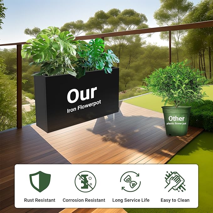 Metal Planter 36” x 12” x 24”, Heavy Duty Tall Rectangle Planter Box with Removable Insert Shelves for Porch, Garden, Patio, Yard