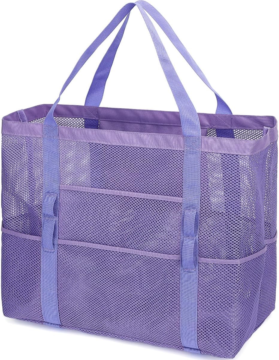 Mesh Beach Bag, Large Beach Tote with Zipper Pocket for Family Pool Bag for Toys & Vacation Essentials