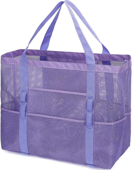 Mesh Beach Bag, Large Beach Tote with Zipper Pocket for Family Pool Bag for Toys & Vacation Essentials