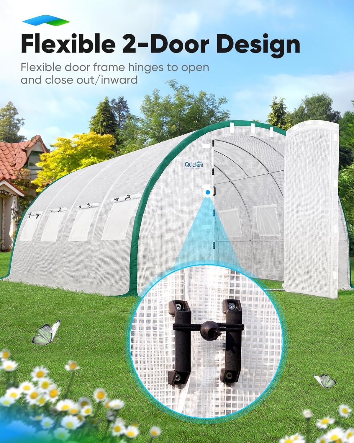 Quictent Premium Greenhouse Swing Door Large Walk-in Green Houses for Outdoors, Upgraded Tunnel Hoop House Frame and Cover for Outside Garden Plant, 2 Swing Door 8 Screen Window, 20x10x6.6 FT, White