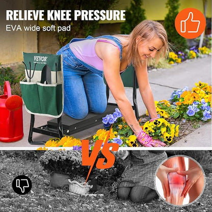 VEVOR Folding Garden Kneeler and Seat Heavy Duty, Widened 8" EVA Foam Pad, Portable Garden Stool with Tool Bags, Gardening Bench to Relieve Knee & Back Pain, Great Gifts for Seniors, Women, Parents