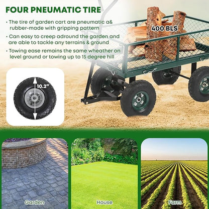 PayLessHere Heavy Duty 500 Lbs Capacity Mesh Steel Garden Cart Folding Utility Wagon with Removable Sides for Beach Lawn Yard Landscape