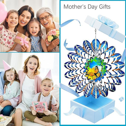 Animated Butterfly Wind Spinner | Stainless Steel Kinetic Wind Spinners 3D Hanging Sculpture, Outdoor Garden Decoration, Gift for Women/Mom/Wife/Grandma &Holiday