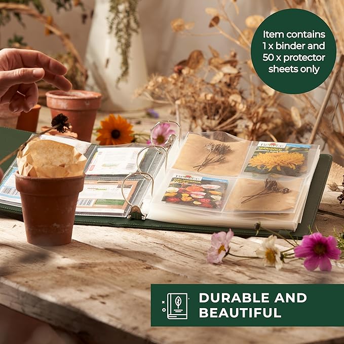 Seed Storage Organizer Binder - Seed Packet Organizer with 50 Pack Sheet Protectors That Stores 200 Seed Envelopes. Seed Storage Binder Delivering Complete Seed Saving Kit for Every Garden Lover.