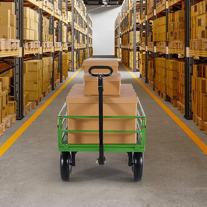 VEVOR 1200 Lbs Steel Garden Cart, Heavy Duty Pullable Garden Wagon Yard Cart, 2 in 1 Outdoor Metal Utility Wagon Yard Trailer with 13" All Terrain Tires, Mesh Removable Sides and 180°Rotating Handle