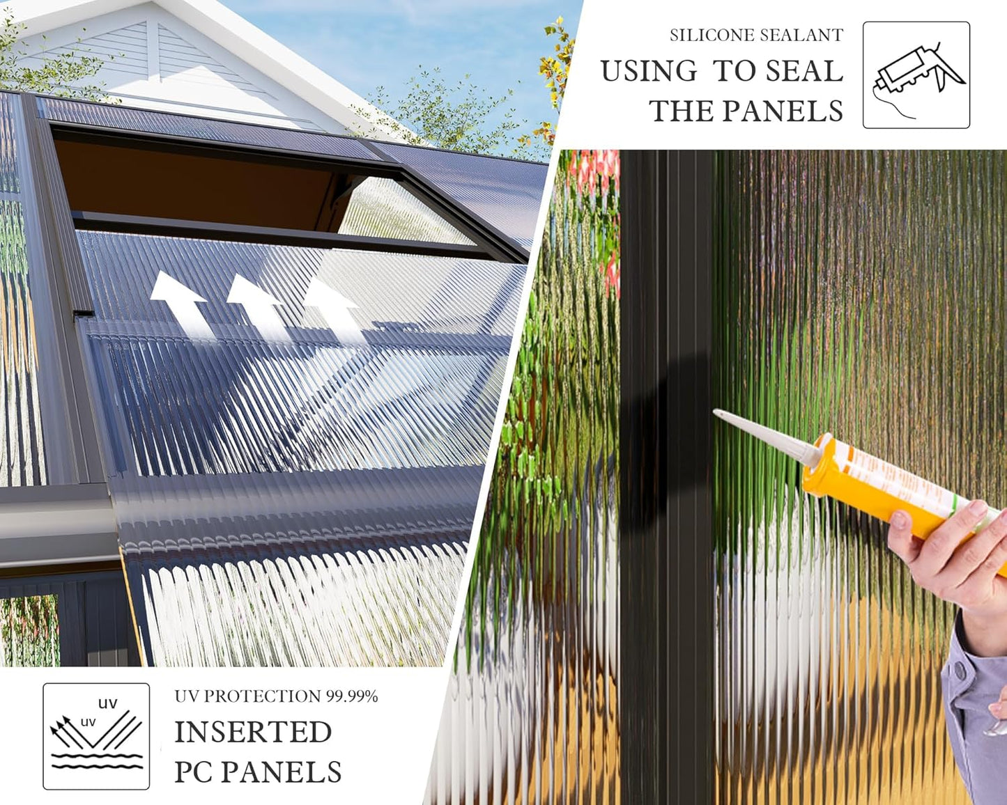 AMERLIFE 8x18x7FT Polycarbonate Greenhouse, Walk in Greenhouse with Quick-Connect System, Green House with 4 Windows and Swing Lockable Door, Greenhouses for Outdoors, Sunroom Black