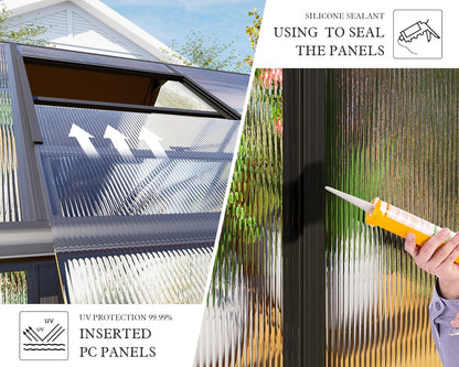 AMERLIFE 8x18x7FT Polycarbonate Greenhouse, Walk in Greenhouse with Quick-Connect System, Green House with 4 Windows and Swing Lockable Door, Greenhouses for Outdoors, Sunroom Black