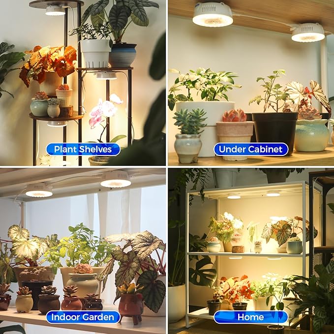 Barrina Orbgrow OG09 Puck LED Grow Light with 660nm Red LEDs, 18W(2 x 9W, 270 Watt Equiv), Plant Lights for Indoor Plants Full Spectrum, Magnetic & Linkable, Small Grow lamp for Plant Shelf, 2 Packs