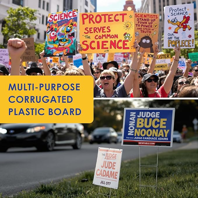 WENWELL Large Blank Yard Signs with Stakes 24" x 36 ",Poster Board for Estate Garage Sale,Party,Birthday,Wedding,Campaign,Parking Corrugated Plastic Sheet,10 Pack