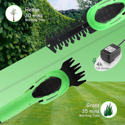 Lichamp 2-in-1 Electric Hand Held Grass Shear Hedge Trimmer Shrubbery Clipper Cordless Battery Powered Rechargeable for Garden and Lawn, CGS-3601 Grass Green