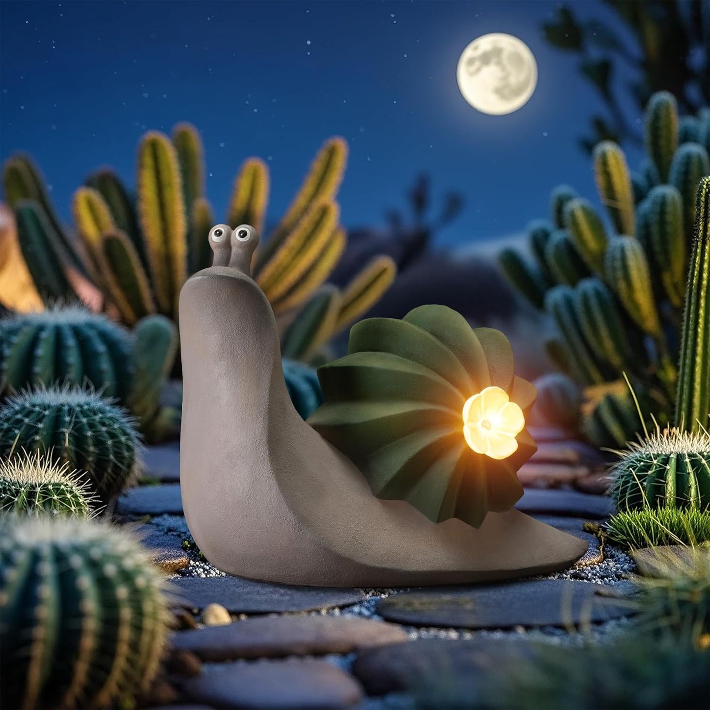 Solar Cactus Snail Statue Garden Decor Light - Outdoor Decorative LED Flower, Suitable for Patio, Lawnand Garden Decorations, Gifts for Mom
