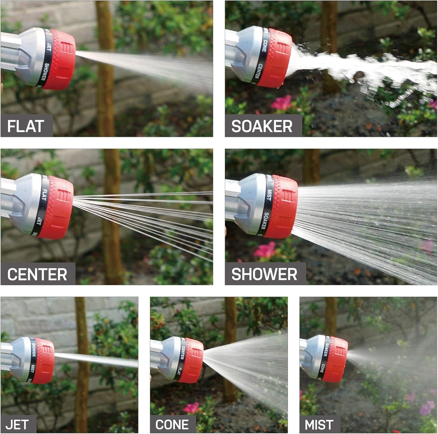 Eden 94805 Metal Thumb Control Heavy Duty Garden Hose Nozzle, High Pressure Water Sprayer W/ 7 Adjustable Patterns, W/Quick Connect Set for Plants, Lawn, Garden