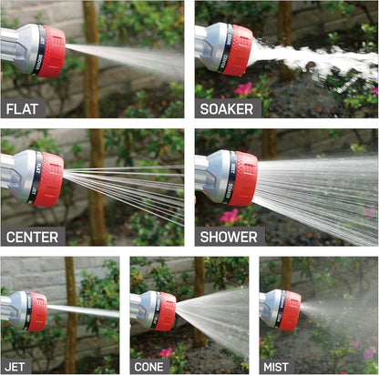 Eden 94805 Metal Thumb Control Heavy Duty Garden Hose Nozzle, High Pressure Water Sprayer W/ 7 Adjustable Patterns, W/Quick Connect Set for Plants, Lawn, Garden