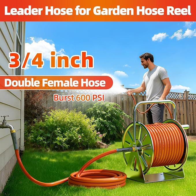 SPECILITE Garden Water Hose 20 ft x 3/4 in with Female to Female Connector, Small Leader Hose for Hose Reel, Heavy Duty, Flexible & Lightweight, Water Pipe, Outdoor Water Hose Extension Adapter