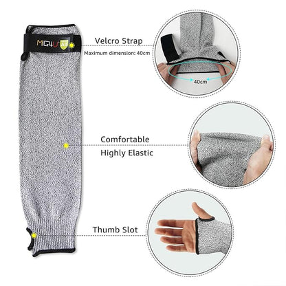 MIG4U Cut Resistant Sleeves Arm Guards Safety Protection with Thumb Holes for Men and Women Yard Work, Construction, Farm, Gardening, Adjustable fit 1pair 20" grey