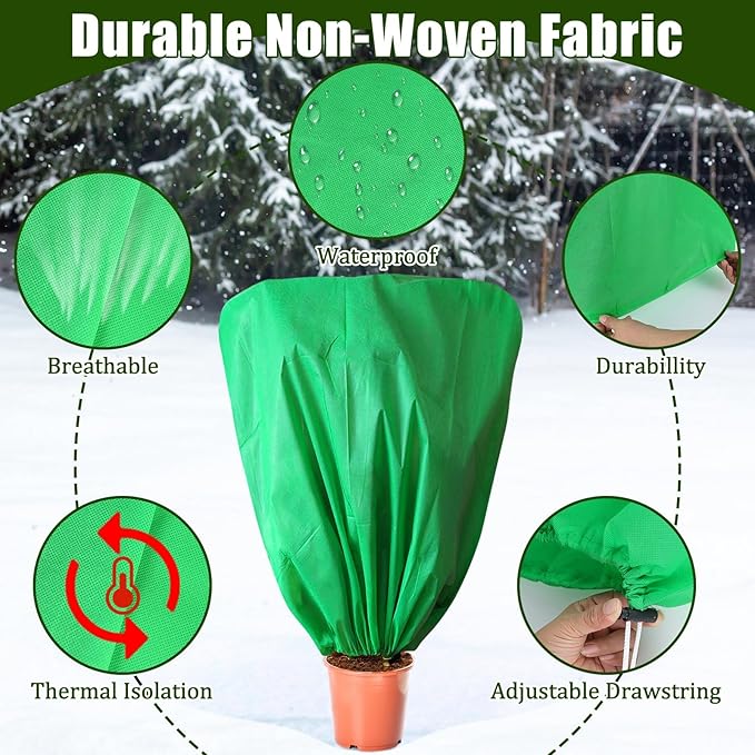 8 Pcs Plant Covers Frost Protection Bag 47" x 31.5" Winter Reusable Plants Jacket with Drawstring Shrub Protection Wraps Bags Frost Blanket for Winter Outdoor Garden Plants