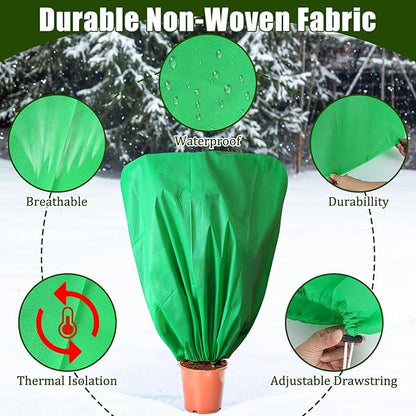 8 Pcs Plant Covers Frost Protection Bag 47" x 31.5" Winter Reusable Plants Jacket with Drawstring Shrub Protection Wraps Bags Frost Blanket for Winter Outdoor Garden Plants