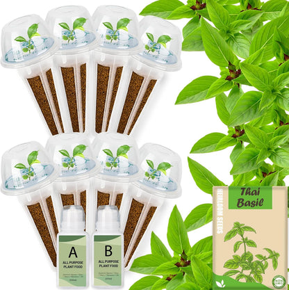 Basil Seed Pods Kit Hydroponic - Refill Herb Pod for All Indoor Herb Garden, 8 Grow Pods with Seeds of Thai Basil, Compatible with All Hydroponics Growing Systems
