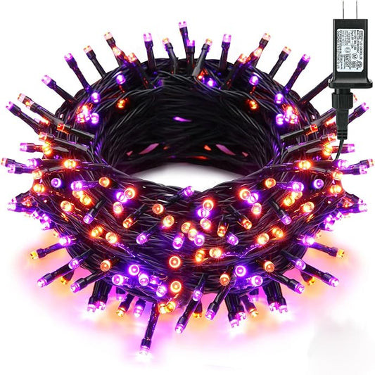 Brizled Purple & Orange Halloween Lights, 95.14ft 240 LED Halloween String Lights Connectable with Timer, 8 Modes Outdoor Orange Light, Plugin Mini Light Waterproof for Outside Spooky Decoration