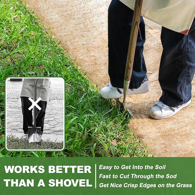 Haliaeetus Manual Edger, 39.3'' Garden Edger with Serrated Edge for Easily Hacking Through Dirt and Weed, Hand Edger with T-Grip Offer Comfort and Control, Stainless Steel Lawn Edger Tool for Sidewalk