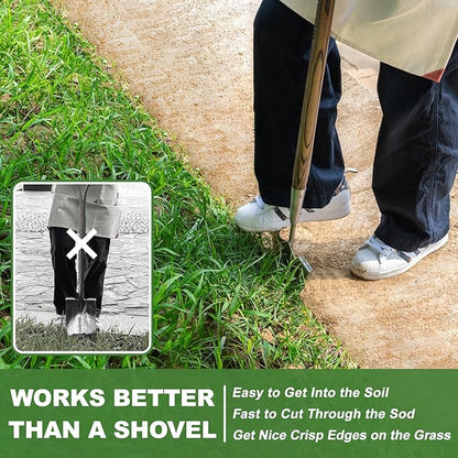 Haliaeetus Manual Edger, 39.3'' Garden Edger with Serrated Edge for Easily Hacking Through Dirt and Weed, Hand Edger with T-Grip Offer Comfort and Control, Stainless Steel Lawn Edger Tool for Sidewalk