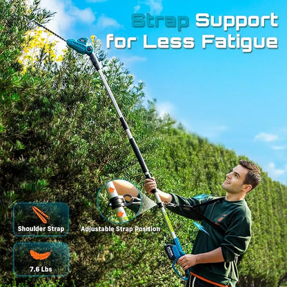 SEESII Pole Hedge Trimmer Cordless: Electric Bush Trimmer Tool for Yard - 16" Dual-Action Blade, Detachable Telescoping Pole, Dual 4.0Ah Battery, Powerful Branches Cutter for Tree & Shrubs Pruning