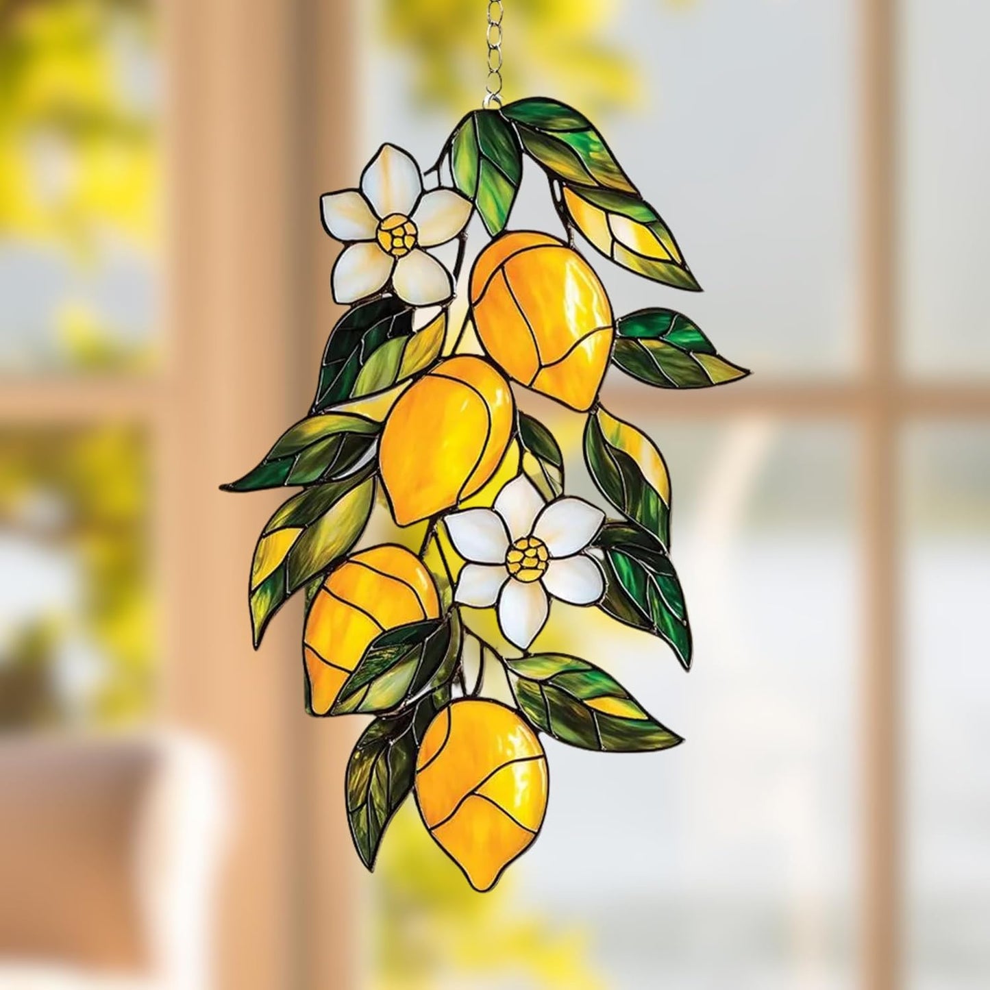 Lemon Branch Acrylic Suncatcher Stained Glass Effect Window Car Hanging Christmas Ornament Indoor Outdoor Decor Garden Sun Catcher Panel Gifts for Fruit Lover for Women Mom Grandma