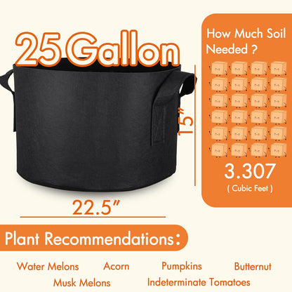 Gardzen 10-Pack 25 Gallon Grow Bags, 300G Thickened Aeration Fabric Pots with Handles, Heavy Duty Cloth Pots for Plants