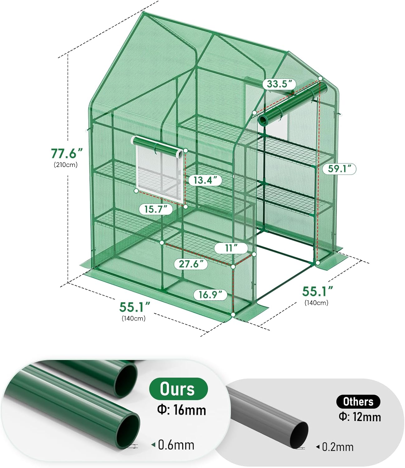 SPECILITE 56×56×78Inch Walk-in Greenhouse, Heavy Duty Small Plant House with Thicken PE Cover and Steel Frame, for Garden, Outdoors, Indoors, Green