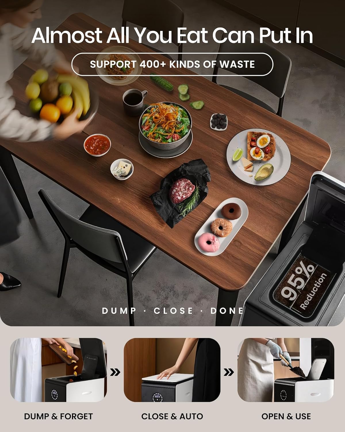 GEME Smart 19L Electric Composter for Kitchen, Filter No Need to Change, Real Compost, Not Dehydration Tec, Add Waste Anytime Bio Compost Machine, Electric Compost Bin Indoor Odorless Quiet