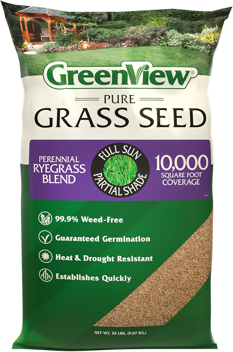 GreenView Pure Grass Seed Perennial Ryegrass Blend, 20 lb. Bag – Covers up to 10,000 sq. ft.