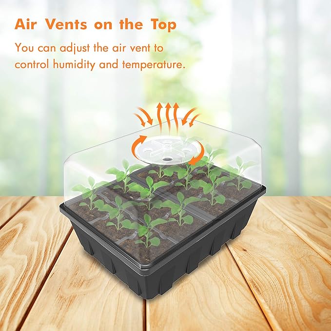 Gardzen 3 Pack Seed Starting Tray, Plant Germination Trays, Seed Starter Kit with Adjustable Humidity Vented Dome, Plant Growing Kit 6.6" x 4.5", Total 36-Cell, Black