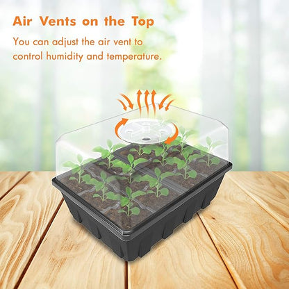 Gardzen 3 Pack Seed Starting Tray, Plant Germination Trays, Seed Starter Kit with Adjustable Humidity Vented Dome, Plant Growing Kit 6.6" x 4.5", Total 36-Cell, Black