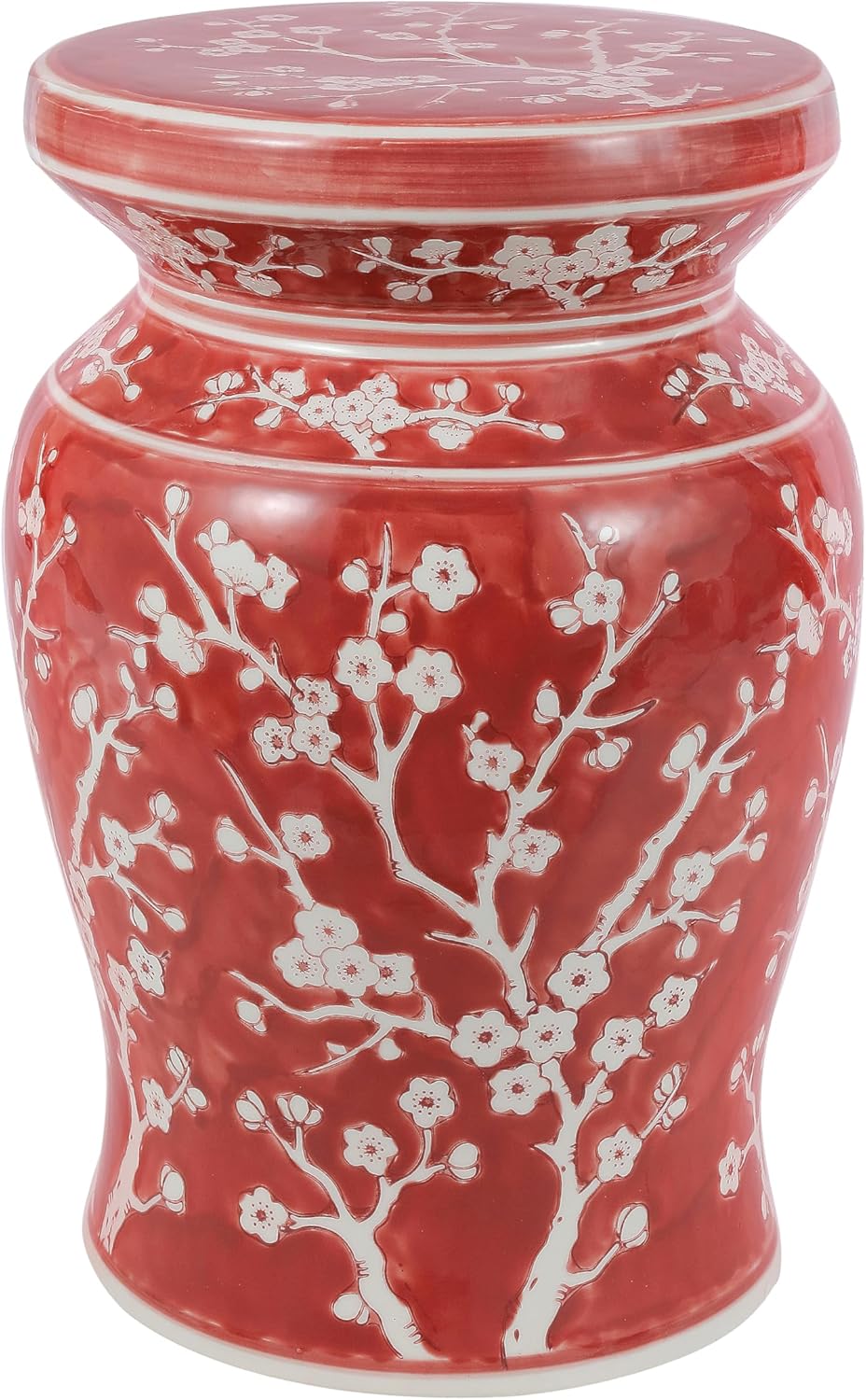 JONATHAN Y TBL1017B Cherry Blossom 17.75" Ceramic Indoor/Outdoor Garden Stool Coastal, Contemporary, Transitional, Patio, Garden Room, Bathroom, Living Room, Red/White