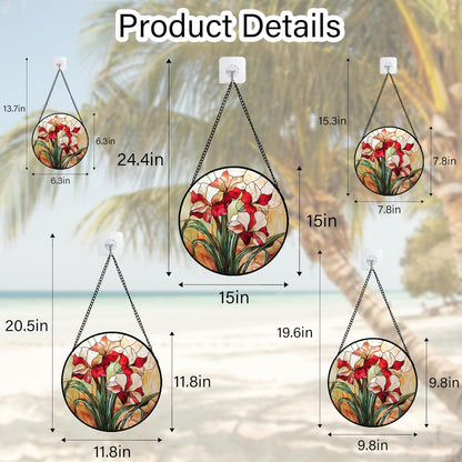 Stained Glass Window Hanging - Red Gladiolus Flower Suncatcher for Door Yard Sun Catchers Decor Christmas Mother's Day Birthday Gifts for Lovers Women Mom Nana Girlfriend Wife 6.3 in