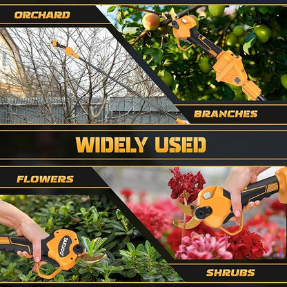 2-in-1 Pole Pruning Shears Cordless, 1.6" Cutting Diameter Electric Pruning Shears with Extension Pole, 21V 2×4.0Ah Battery Powered Pruner, 13.7FT Reach Power Pole Pruner for Tree Trimming