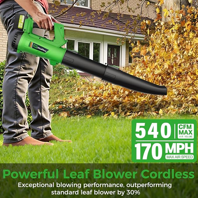 Cordless Leaf Blower with 2× 6.0Ah Batteries and Charger, 540CFM/170MPH Battery Powered Leaf Blower, 6 Speeds, Lightweight Electric Leaf Blowers for Lawn Care, Patio, Dust and Leaves Cleaning 2025