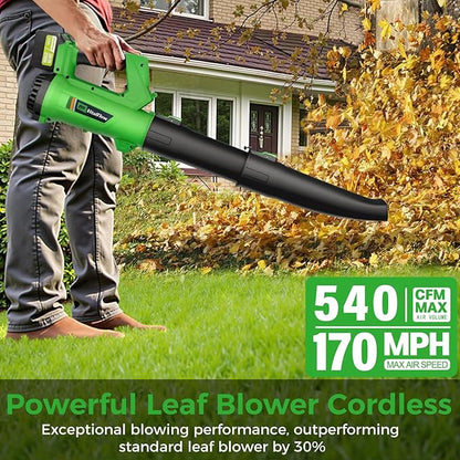 Cordless Leaf Blower with 2× 6.0Ah Batteries and Charger, 540CFM/170MPH Battery Powered Leaf Blower, 6 Speeds, Lightweight Electric Leaf Blowers for Lawn Care, Patio, Dust and Leaves Cleaning 2025