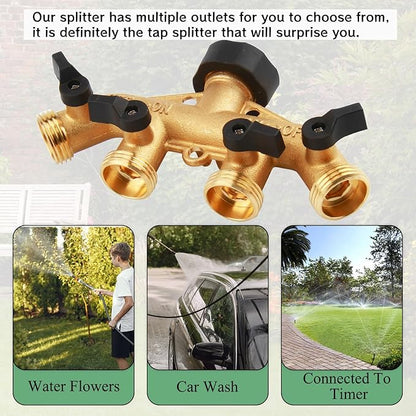 4 Way Hose Splitter Garden Hose Connector, 3/4" Hose Connector with 4 Valves, Hose Bib Splitter Outdoor Faucet Splitter for Efficient Water Distribution and Control