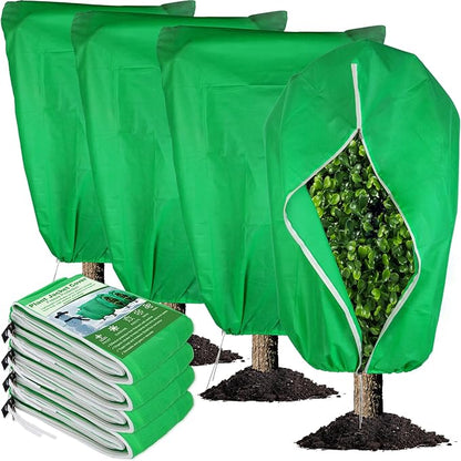 4 Pack Plant Covers Freeze Protection 31.5" x 47" - 2.2oz Trees Covers Frost Blanket Plant Frost Cloth for Outdoor Plants Shrubs Flower Fruit with Zipper Drawstring Green