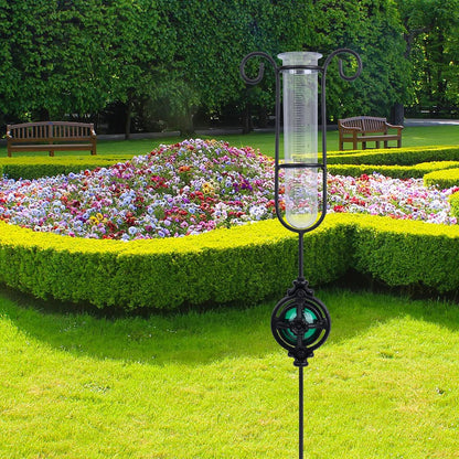 MUMTOP Rain Gauge Outdoor, Metal Gazing Ball Decorative with Stake for Lawn, Yard and Garden(Green)