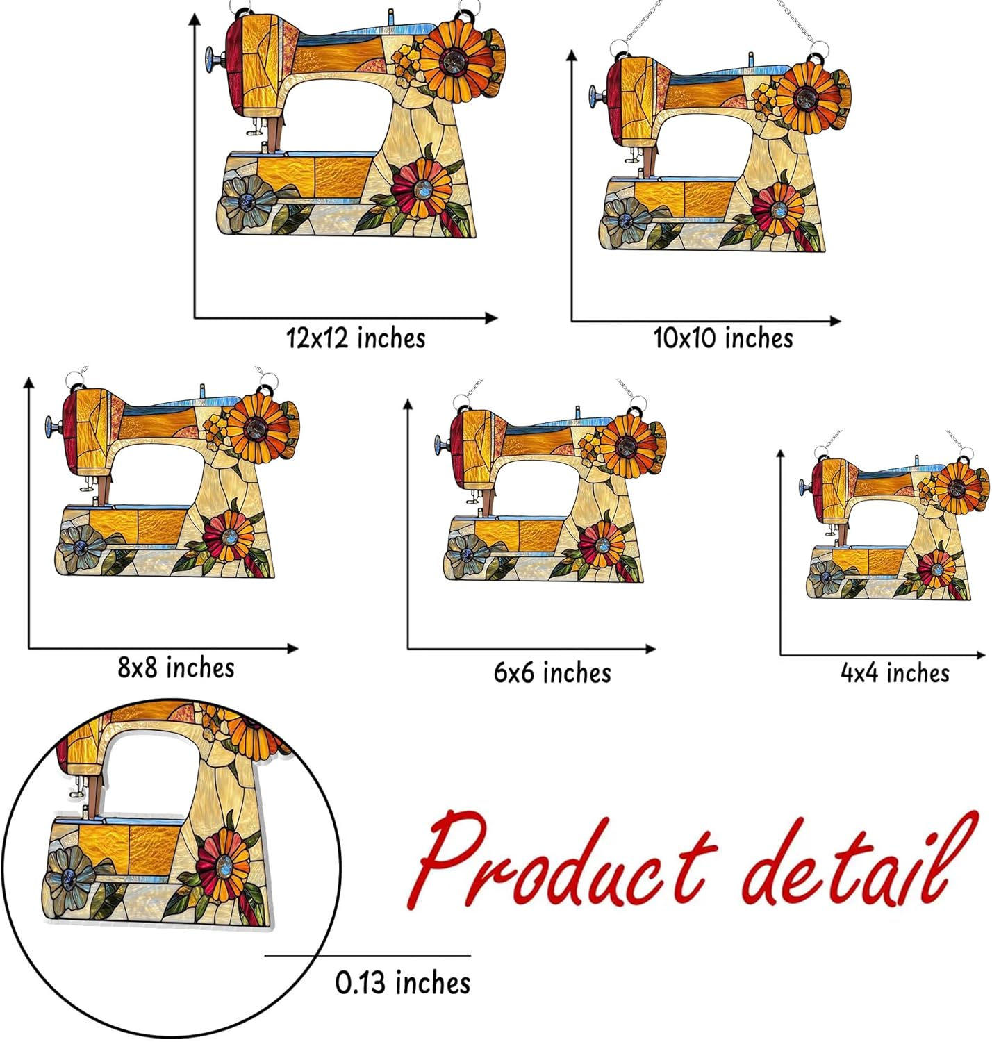 Sewing Machine Acrylic Suncatcher Stained Glass Effect Window Car Hanging Christmas Ornament Indoor Outdoor Decor Garden Sun Catcher Panel Gifts for Sewing Lover for Women Mom Grandma