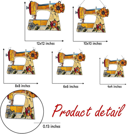 Sewing Machine Acrylic Suncatcher Stained Glass Effect Window Car Hanging Christmas Ornament Indoor Outdoor Decor Garden Sun Catcher Panel Gifts for Sewing Lover for Women Mom Grandma