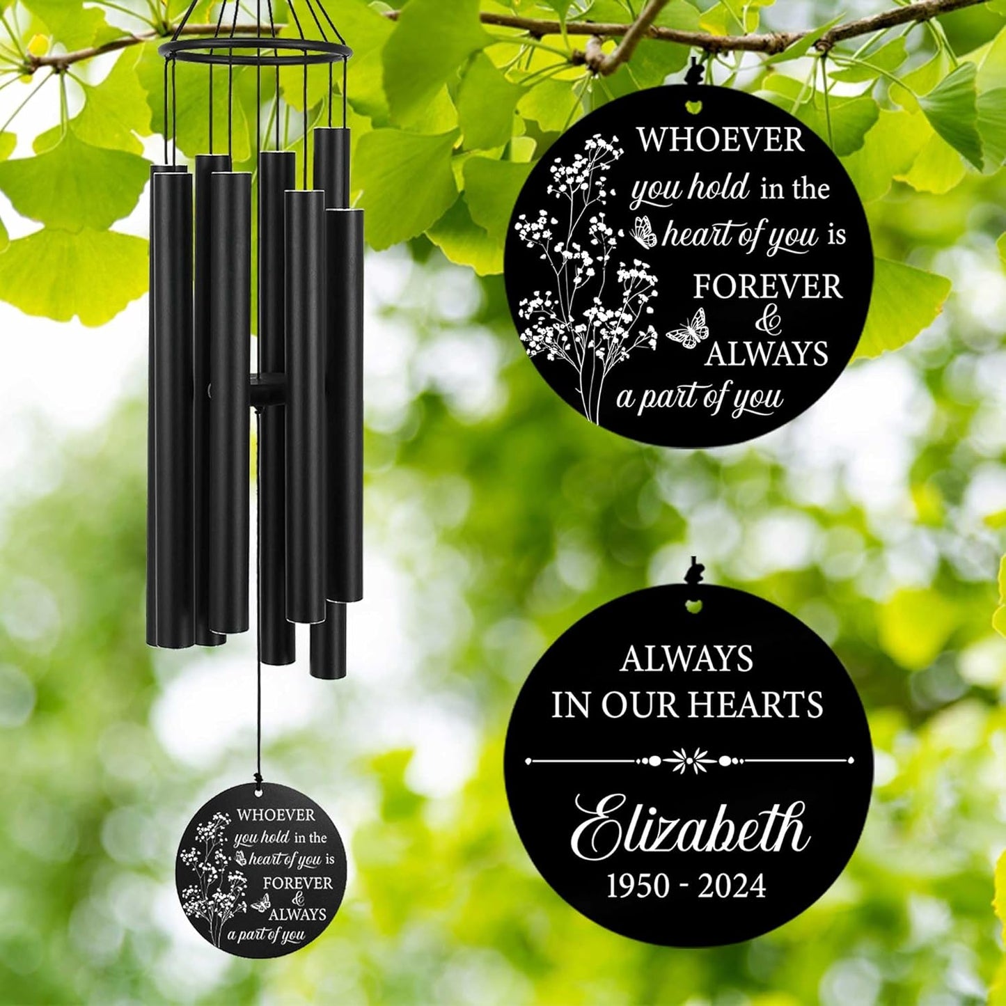 Personalized 36" Memorial Wind Chimes for Outside, Sympathy and Bereavement Gift for Loss of Loved One, A Thoughtful Remembrance of Mother, Father or Husband for Garden and Patio