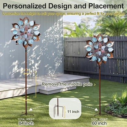 Wind Spinners Outdoor for Yard and Garden, Metal Large Wind Spinner & Sculptures 84 Inch, Garden Spinner Windmills for Yard Decor Gifts for Family Friends