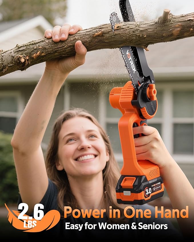 [2-in-1] 8" & 6" Chainsaw Cordless with 2x3.0AH Batteries - Powerful Brushless Electric Mini Chain Saw Set (4 Chains& 2 Bars), Christmas Gardening Tools Gifts for Husband Dad Mom Father Men