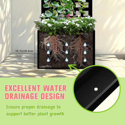 Metal Planter Box with Trellis, Raised Garder Bed with Drainage Hole, Privacy Screen & Trellis for Climbing Plants, Outdoor Plant Stands, 24''L×12''W×63''H, Black