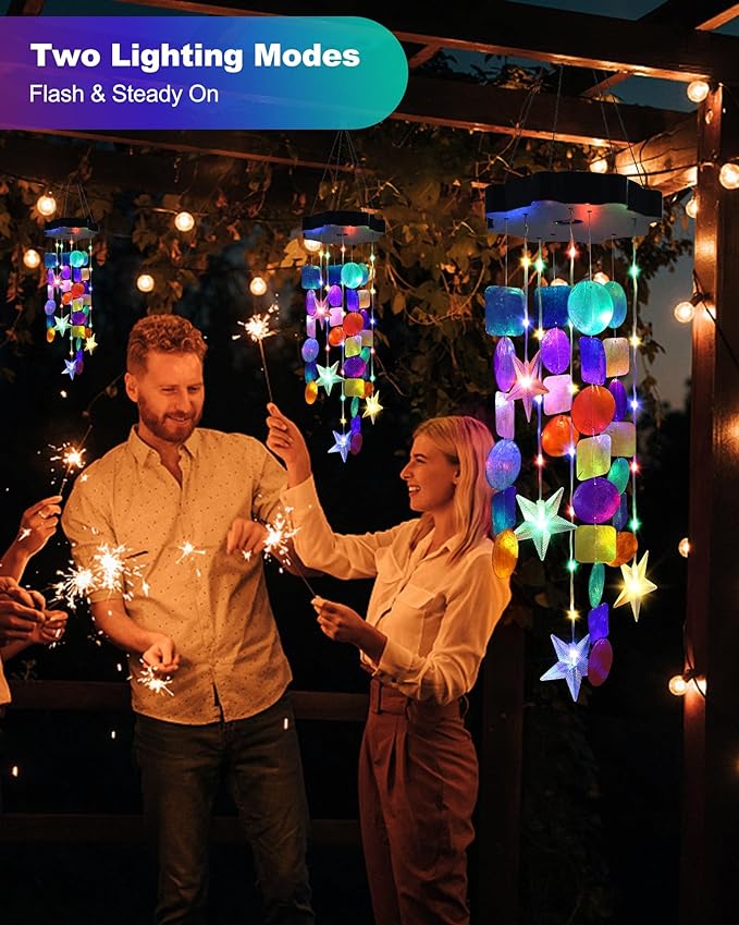 Toodour Solar Decorative Lights Outdoor, Colorful Shells Lights Gifts for Mom Grandma Women Wife Girls, Solar Wind Chimes Outside Decorative Mobile Lights for Holiday Garden Porch Yard Window Decor