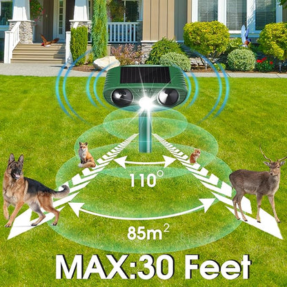 2 Pack Solar Animal Repeller Outdoor, Cat Deterrent with Ultrasonic & Flashing LED - Night Time Motion Activated Pest Control for Garden Yard to Repel Cats, Raccoons, Deer, Skunks, Squirrels