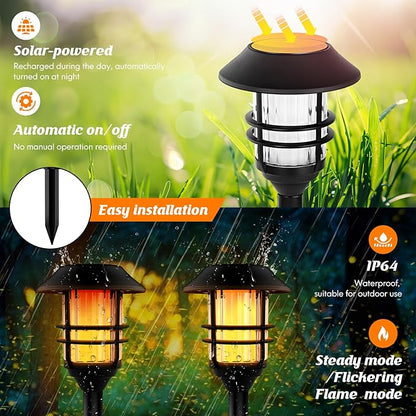 ZOOHAR Solar Outdoor Lights,Extra-Tall Solar Torches with Flickering Flame 2-Pack Waterproof Garden Lights,Stainless Steel Pathway Lighting Garden Decor, Yard Decorations Outdoor Auto On/Off